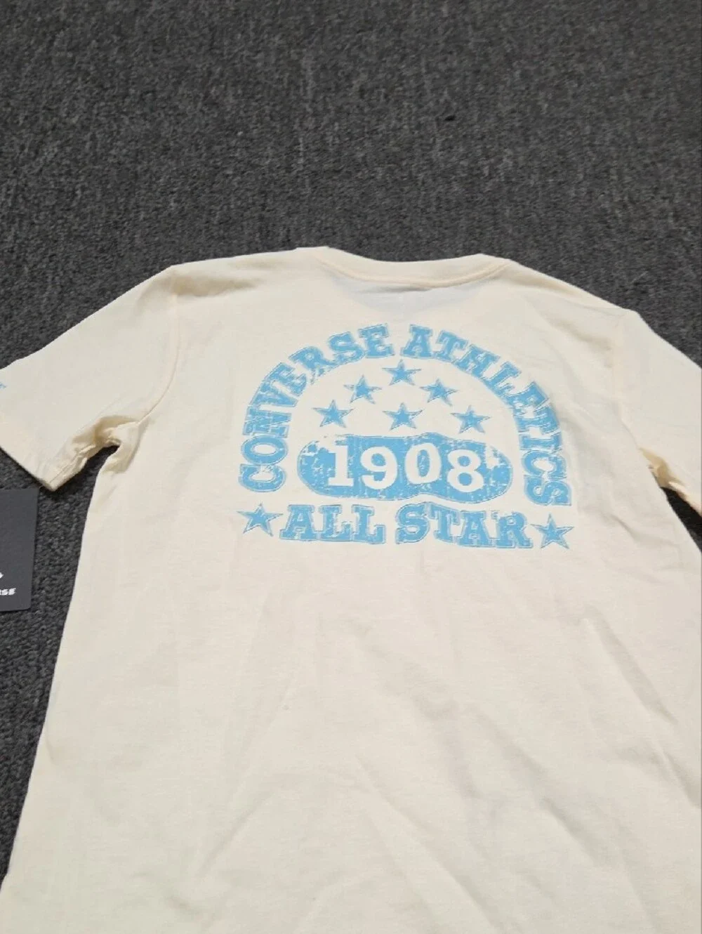 (#1C) Converse Kid's Cream Tee with Light Blue Chest Graphic